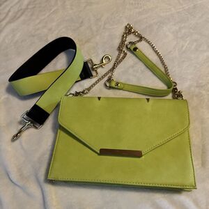 INC 7829 Womens Yvonn Green Faux Leather Flap Crossbody Handbag Purse Small